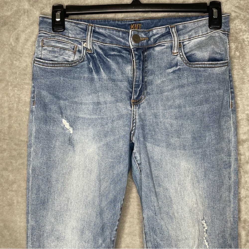 Kut from the Kloth Jeans Size 10 Straight Leg Ankle Distress Light Wash Stretch - Picture 2 of 12